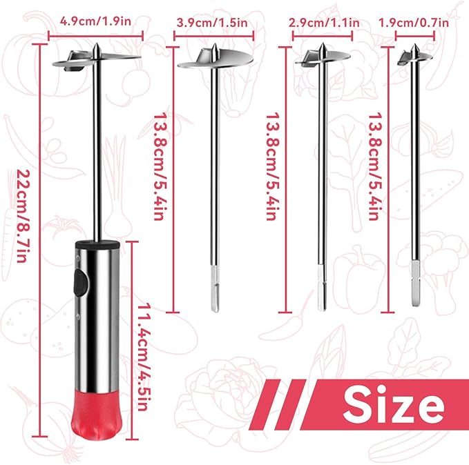 Vegetable Corer Drill, Stainless Steel Vegetable Drill Fruit Corer Veggie Spiralizer with 4 Sizes Vegetable Spinner for Zucchini Potato Corer Tool Remover Kitchen Tool