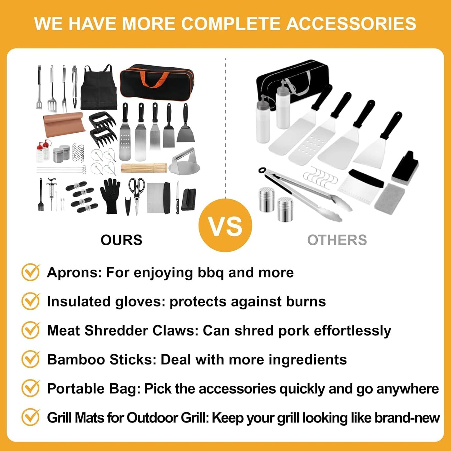 150Pcs Griddle Accessories Kit, Flat Top Grill Accessories Set for Blackstone and Camp Chef, Griddle Spatula Set with Metal Spatula, Enlarged Spatulas, Basting Cover for Outdoor Barbecue