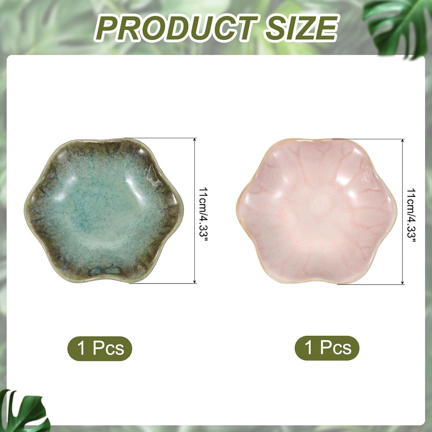uxcell 2Pcs Ceramics Jewelry Plate, Lotus Leaf Shape Key Holder Bowl for Entryway Table Decor Small Ring Tray Dish Gift for Women Girlfriend, Pink/Green