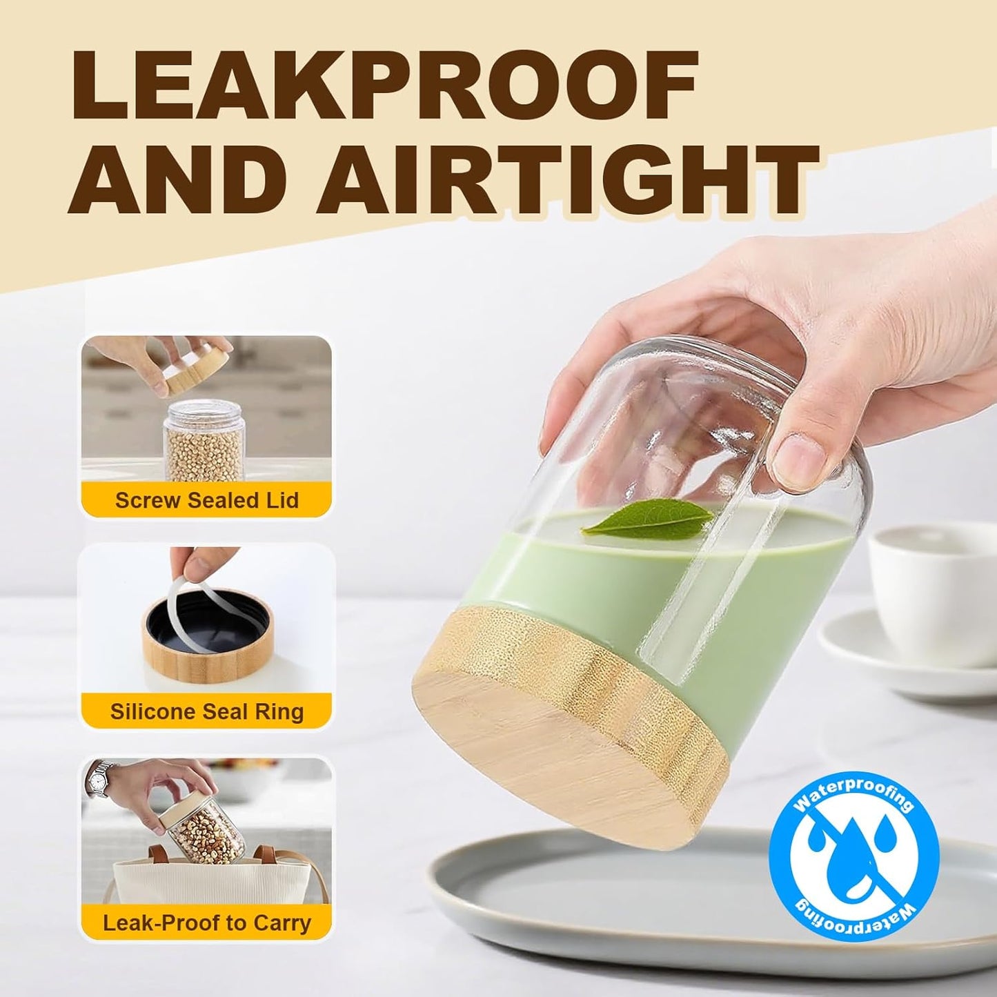 2 Pack 16oz Glass Jars with Bamboo Lids, Overnight Oats Containers with Airtight Lids, Storage Containers Wide Mouth Mason jars for Salad,Yogurt, Sugar, Snacks, Spices