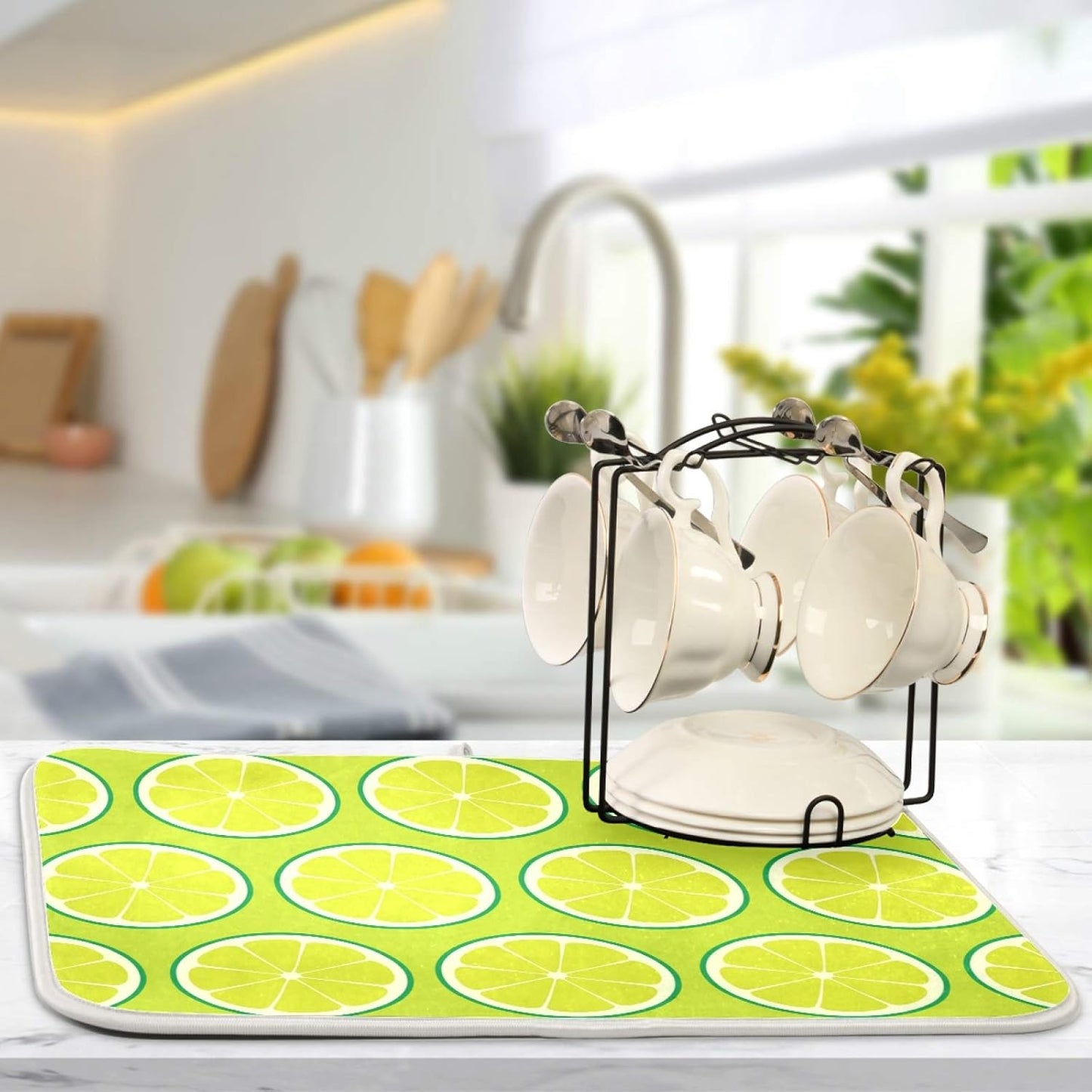 Fruits Sliced Lemon Dish Drying Mats 16 x 18 Inch Super Absorbent Microfiber Dish Drainer Rack Mats Soft Heat Resistant Drying Protector Pad for Kitchen Counter Sinks Dining Table