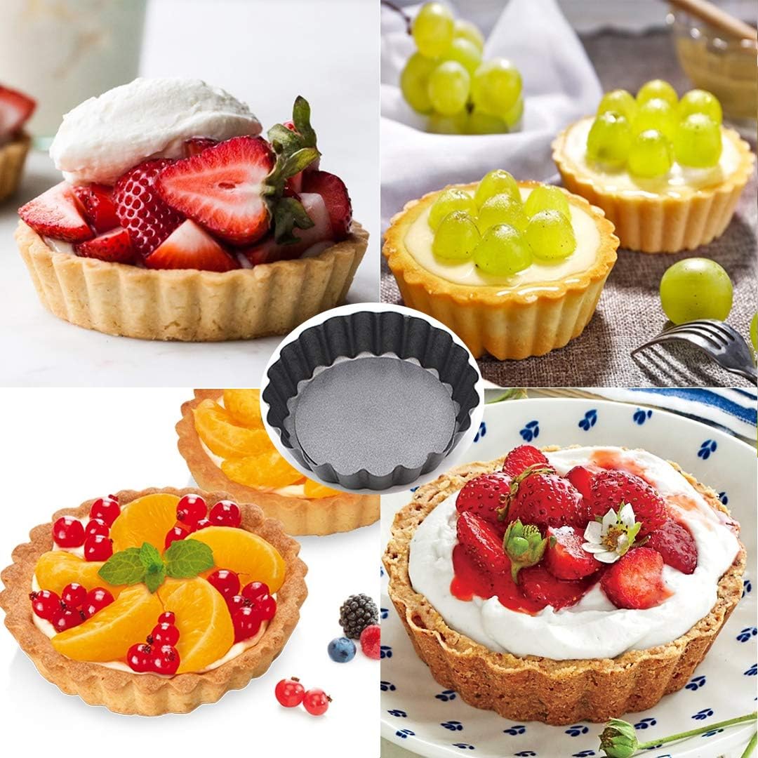 Mini Tart Pans, Nonstick 4 Inch Mini Quiche Pan Removable Bottom Tart Pan Set of 6 (4-Inch)