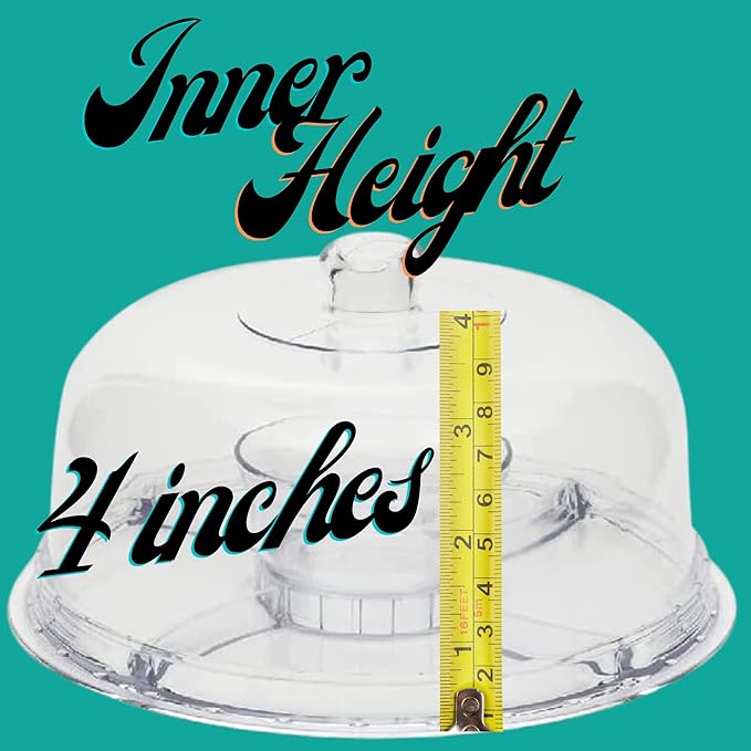 JOEY'Z Extra Large (12") 6 in 1 Acrylic Cake Stand with Dome Lid Multifunctional Serving Platter and Plate, Salad Bowl/Veggie Platter/Punch Bowl/Desert Platter/Chips & Dip - BPA Free