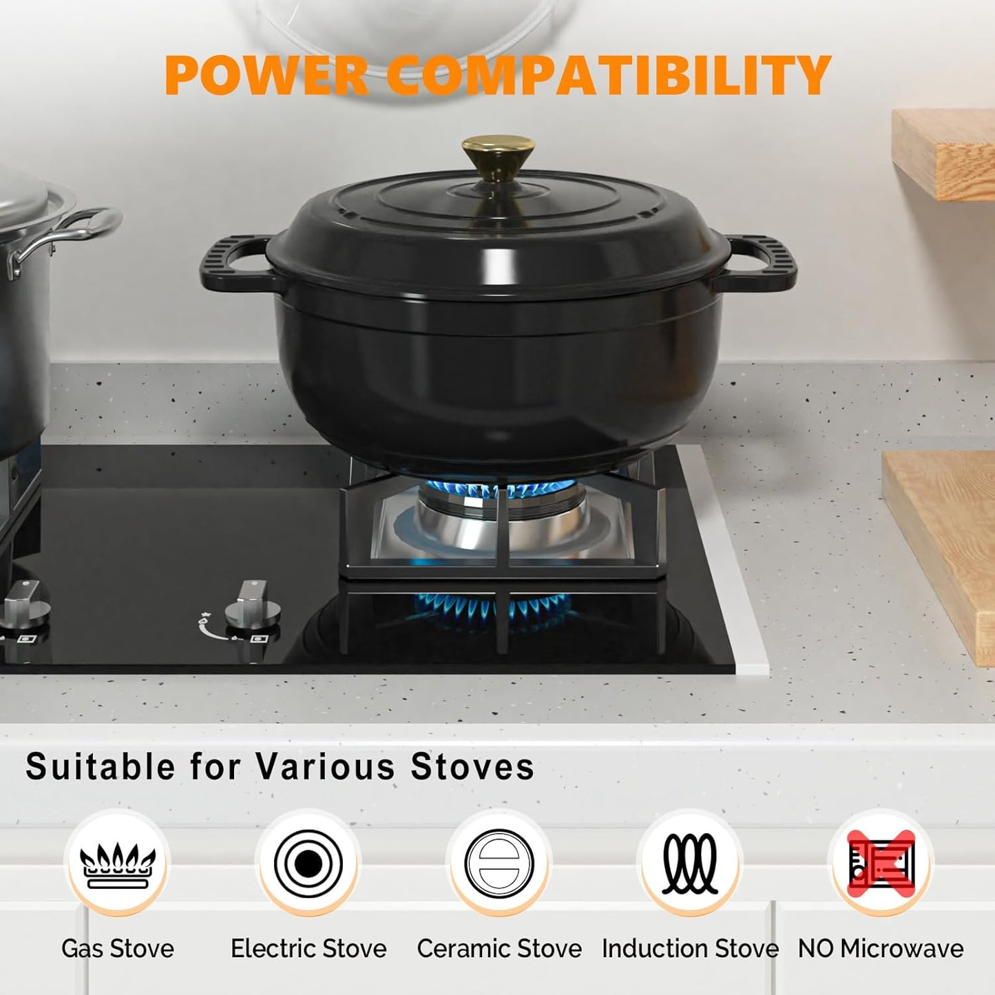 BONNLO 7.5QT Round Dutch Oven, Enameled Cast Iron Dutch Oven Pot with Lid & Dual Handles, Oven Safe Up to 500° F, for Sourdough, Bread Baking, Stews and Roasting (Black)