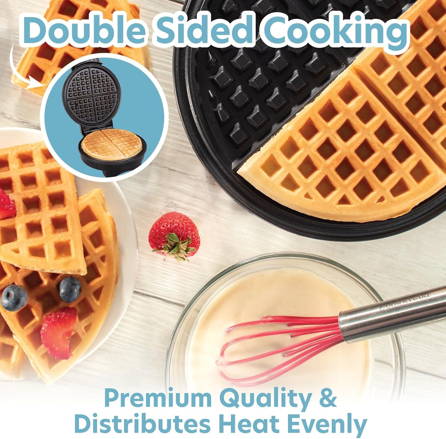 Waffle Maker by Cucina Pro- Griddle Makes 7 Inch Thin, American Style Waffles for Holiday Breakfast- NonStick Waffler Iron w Adjustable Temperature Control, Easy to Use Kitchen Essential, Xmas Gift