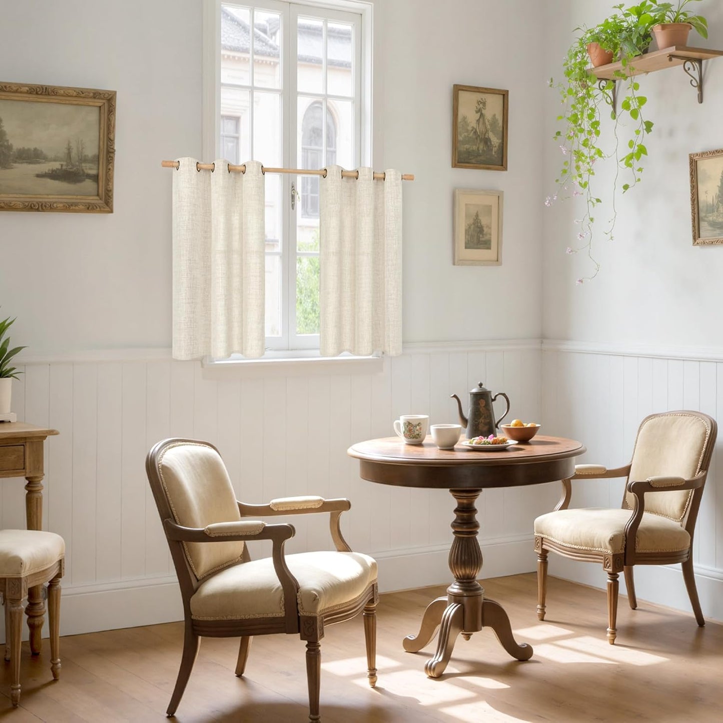 YoungsTex Linen Cafe Curtains 36 Inch Length 2 Panels, Short Half Window Drapes Light Filtering with Bronze Grommet Privacy for Bathroom Kitchen Window Decorative, 34 x 36 Inch