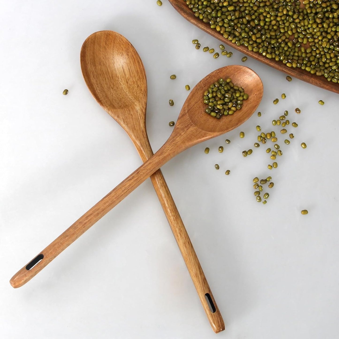 2 Pcs 12" Large Wooden Spoons for Cooking Utensils Set Wood Spatula Mixing Stirring Serving Spoon Spoons Long Handle Teak Spoon Kitchen Tools Big Spatula Bamboo Cooking Spoons Kitchen Utensil