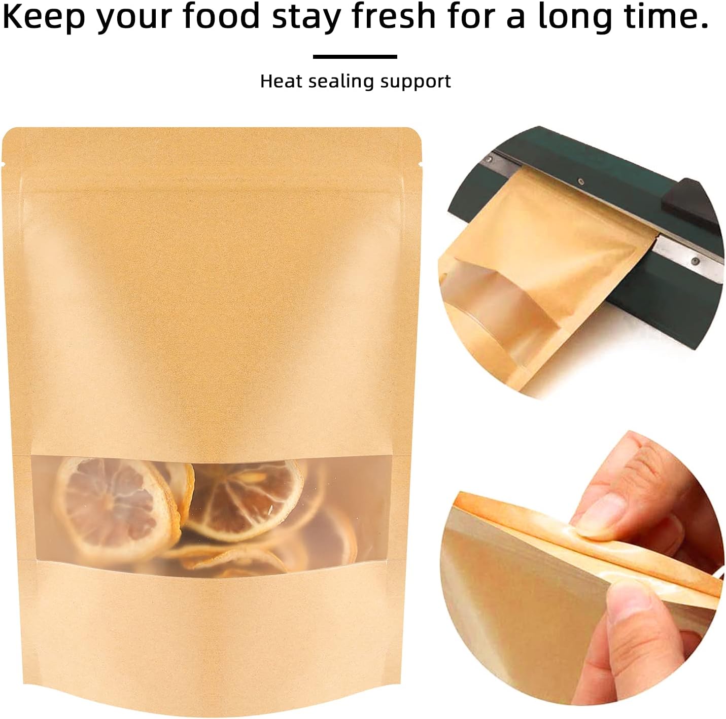 100 Pcs Kraft Stand Up Pouches 3.5 x 5.5 Inch Resealable Zip Lock Food Storage Bags with Matte Window for Packaging