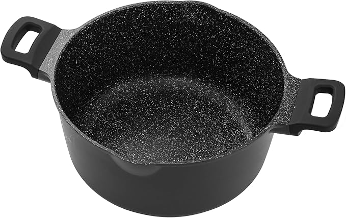 9.5 Inch Non Stick Pan Casserole Pot with Lid & Pour Spout - Lightweight 4.27 Quart Granite Coated Soup Pot Comfort Grip Handle - Induction Compatible PFOA Free Non Stick Cookware (Black)