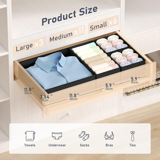 DIMJ Drawer Organizer Clothes Storage - 20 Pack Baby Dresser Organizer for Nursery, Foldable Closet Drawer Organizer Bins for Bedroom Organization, Fabric Storage Dividers for Socks, Underwears, Bras