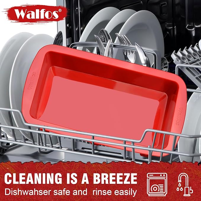Walfos Silicone Loaf Pan 1 pcs Pieces (9x5x2.5inch) Non-Stick Silicone large loaf pan, Just Pop Out ! Perfect for Bread, Cake, Brownies, Meatloaf, Dishwasher Safe
