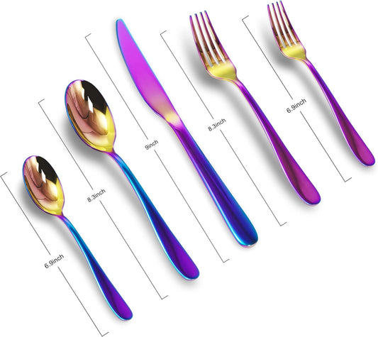 Silverware Set,20 Piece Stainless Steel Silverware Set For 4,Stainless Steel Flatware Set for Home, Kitchen, Mirror Polished&Dishwasher Safe (Rock Style, Colorful)