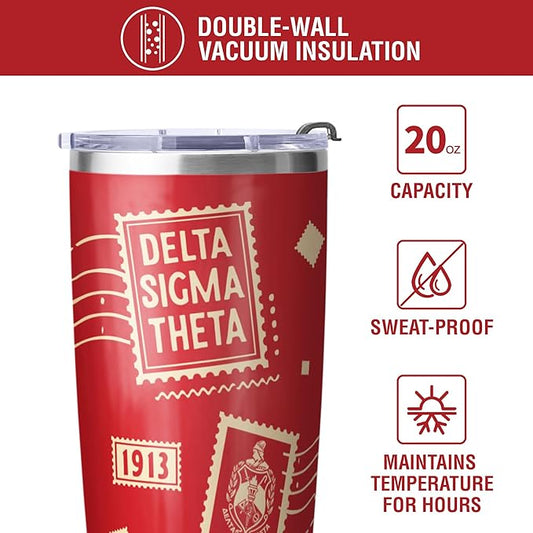 Delta Sigma Theta Sorority Paraphernalia - Official Vendor - 20 oz Stainless Steel Insulated Sublimation Tumbler - Stamps