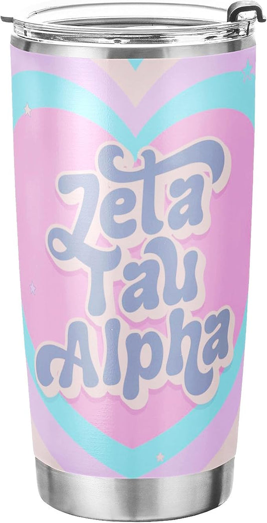 Zeta Tau Alpha Paraphernalia Officially Licensed - 20 oz Stainless Steel Insulated Sublimation Tumbler - Colorful Heart