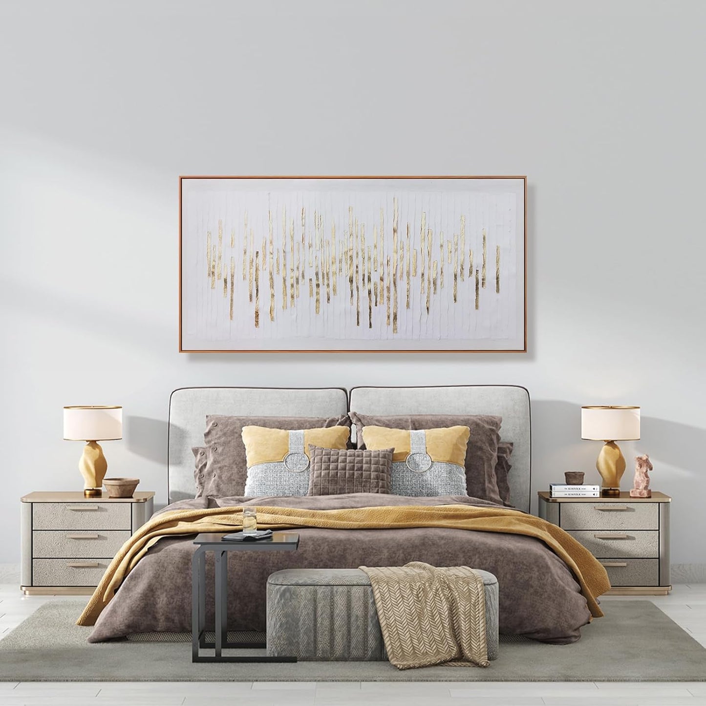 Wall Art Framed Artwork Wall Decor White Background Golden Decoration Golden Years Abstract Morden Canvas Painting For Bedroom Living Room Office Home Decor 20"X40"