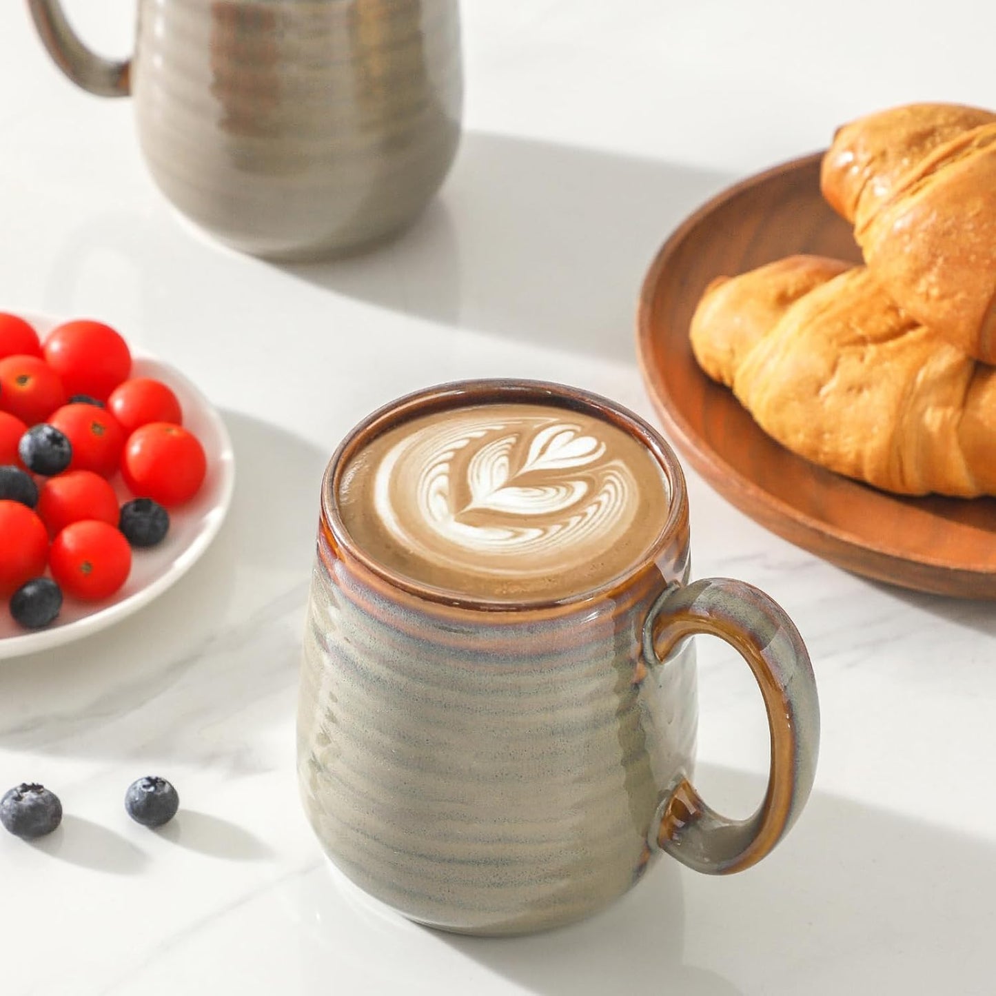 MEKY Coffee Mugs, 15oz Ceramic Coffee Cups with Comfortable Handle for Latte, Milk, Cappuccino, Cocoa, Tea Cups for Office and Home, Dishwasher and Microwave Safe, Set for 4, Brown