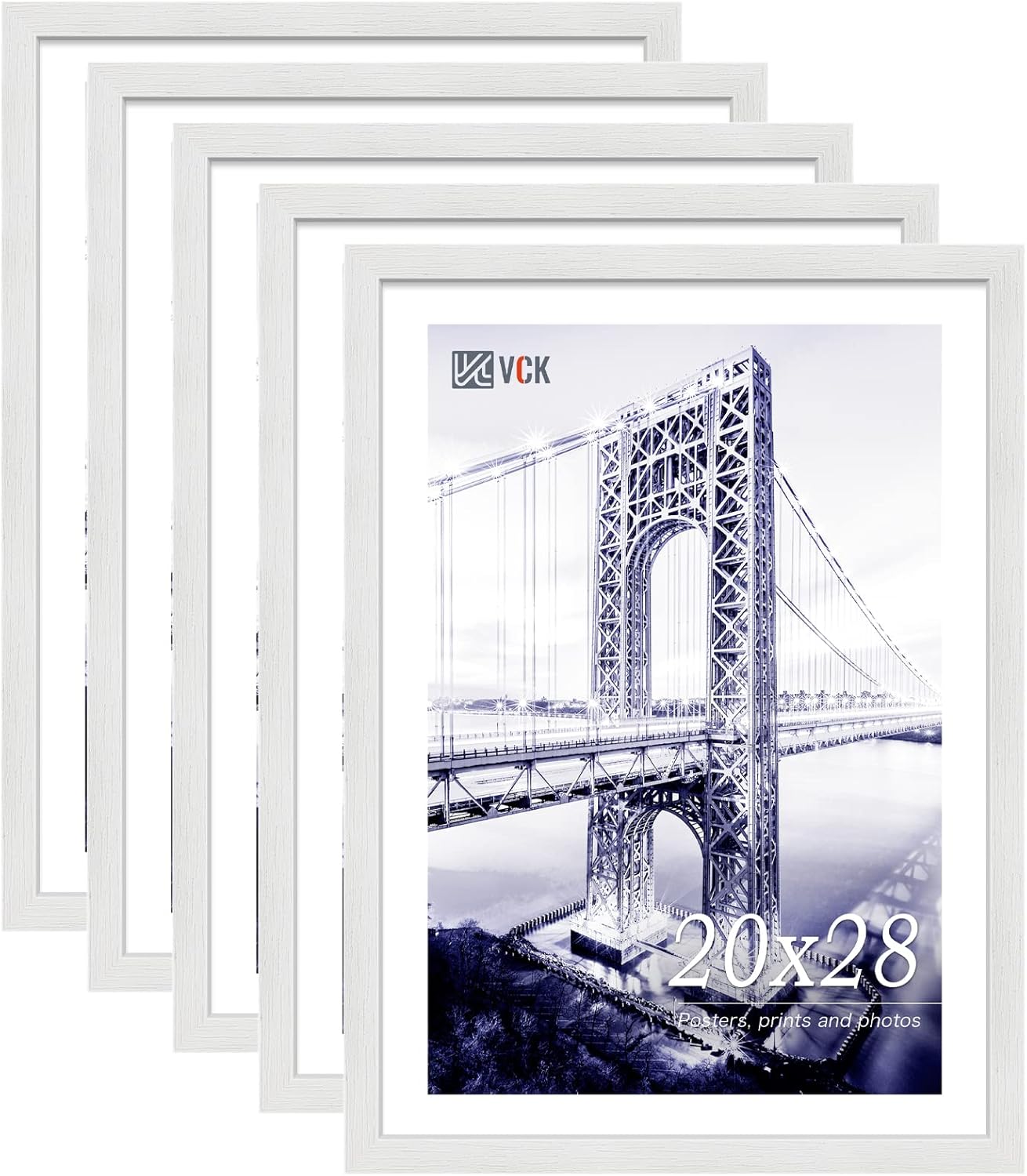 VCK 20x28 Solid Wood Poster Frame Set of 5,Textured Exclusive White Picture Frames, Wall Hanging