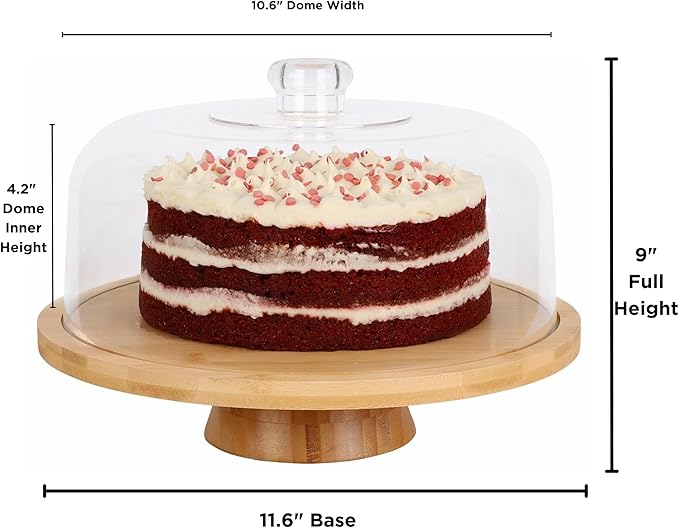 JOEY'Z 6 in 1 Large Bamboo Wood Cake Stand with Lid - Multiuse Wooden Cake Stand with Dome Acrylic Cake Cover/Cake Dome - Cake Holder With Lid - Bamboo Base Punch Bowl - Cake Stands