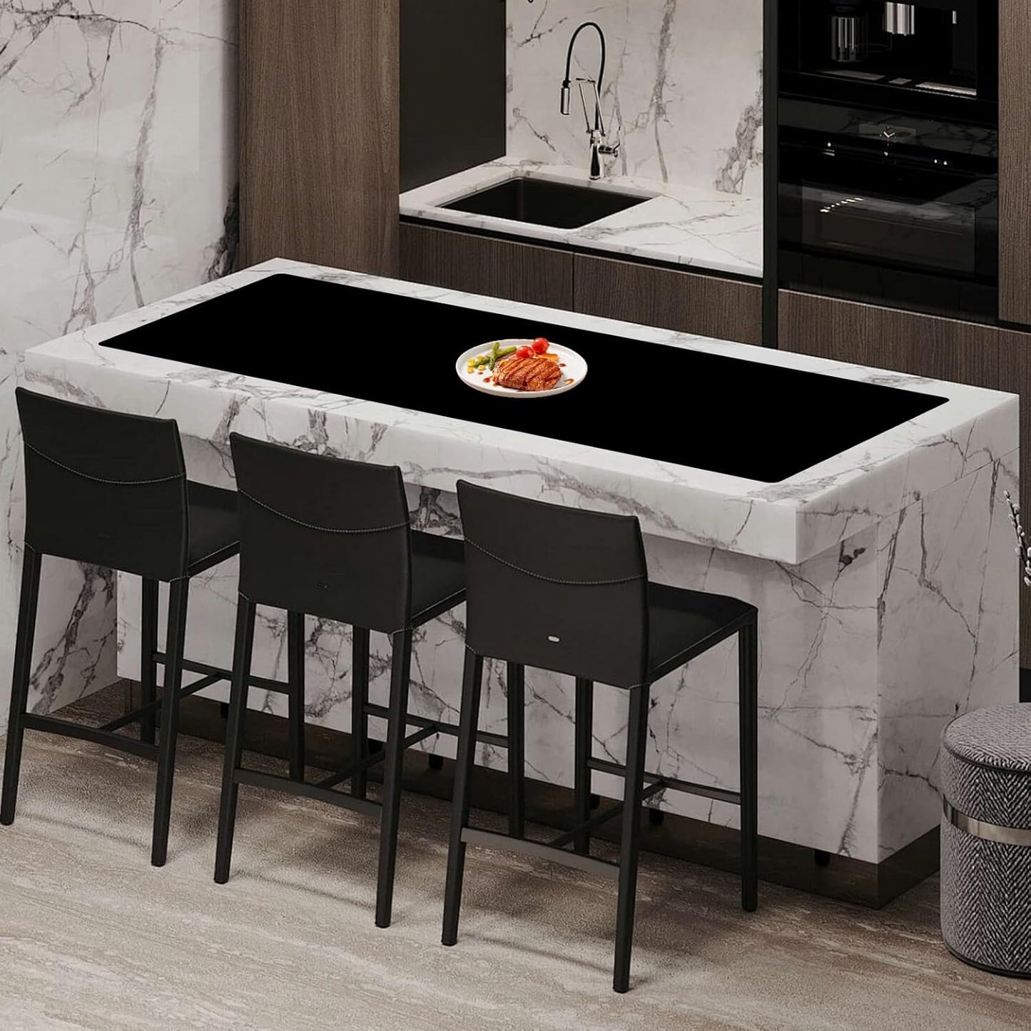 Extra Large Silicone Mats for Kitchen Counter, 78.7''x15.7'' Heat Resistant Kitchen Island Protector Mat, Large Countertop Protector, Multipurpose Cuttable Silicone Mat, Black