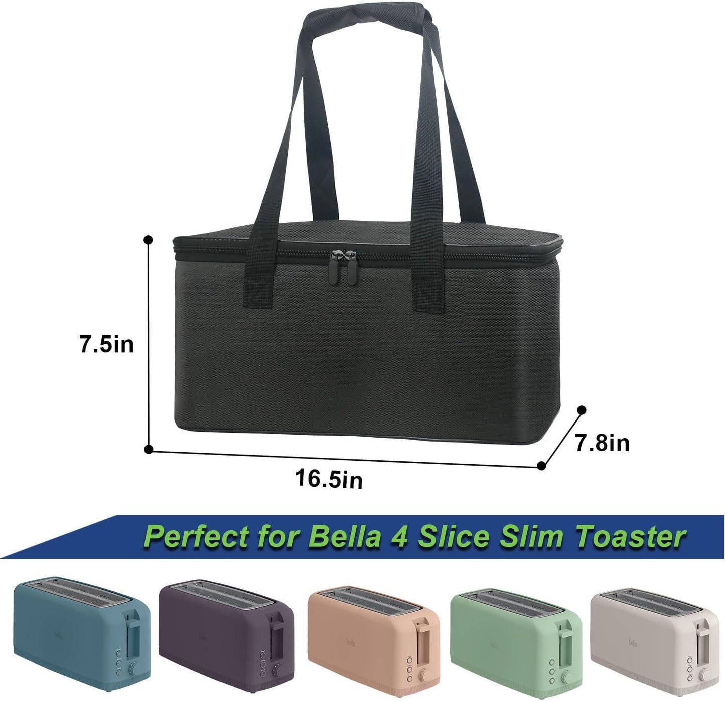 Carrying Bag for Bella 4 Slice Slim Toaster, Portable Outdoor Toaster Travel Carrier Bag Case for Bella, Waterproof & Heat-Resistant 4 Slice Bread Maker Bag with Aluminum Foil Lining