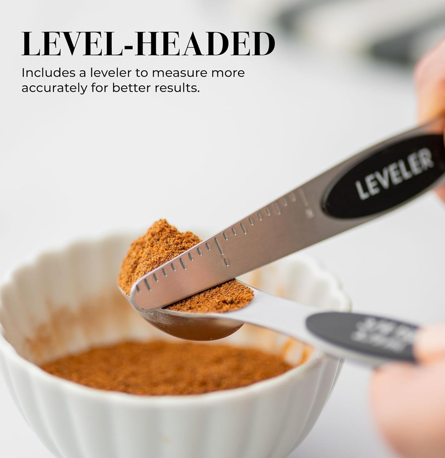 Stanless Steel Magnetic Measuring Spoons Set with Leveler - 8-Piece Heavy Duty Metal, Dual Sided, Stackable, BPA Free, Stainless Steel Measuring Spoons for Dry & Liquid Ingredient - Fits in Spice Jars