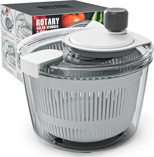 Cambom Salad Spinner Lettuce Spinner, Wash, Spin & Dry Salad Greens, Vegetable Washer Salad Dryer With Rotary Handle for Fruits & Vegetables, High Efficiency Vegetable Spinner Kitchen Gadget 3Qt White