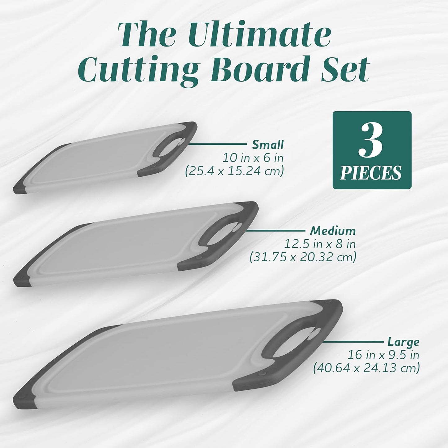 Cutting Boards for Kitchen - BPA-Free Chopping Board - Different Sizes & Non Slip Handles - Reversible, Large Cutting Board Set - Unique Gifts for Cooks Who Have Everything - 3-Pack Gray/Gray