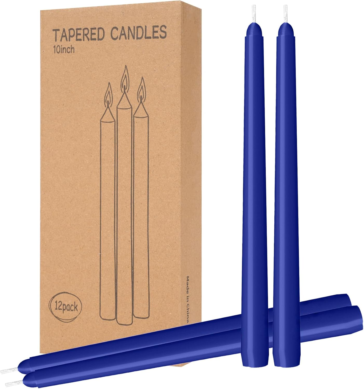 12 Pack Blue Taper Candles - Taper Candles 10 Inch Dripless, Smokeless & Unscented - 8 Hours Long Burning - Ideal for Weddings, Dinner Parties, and Home Decor
