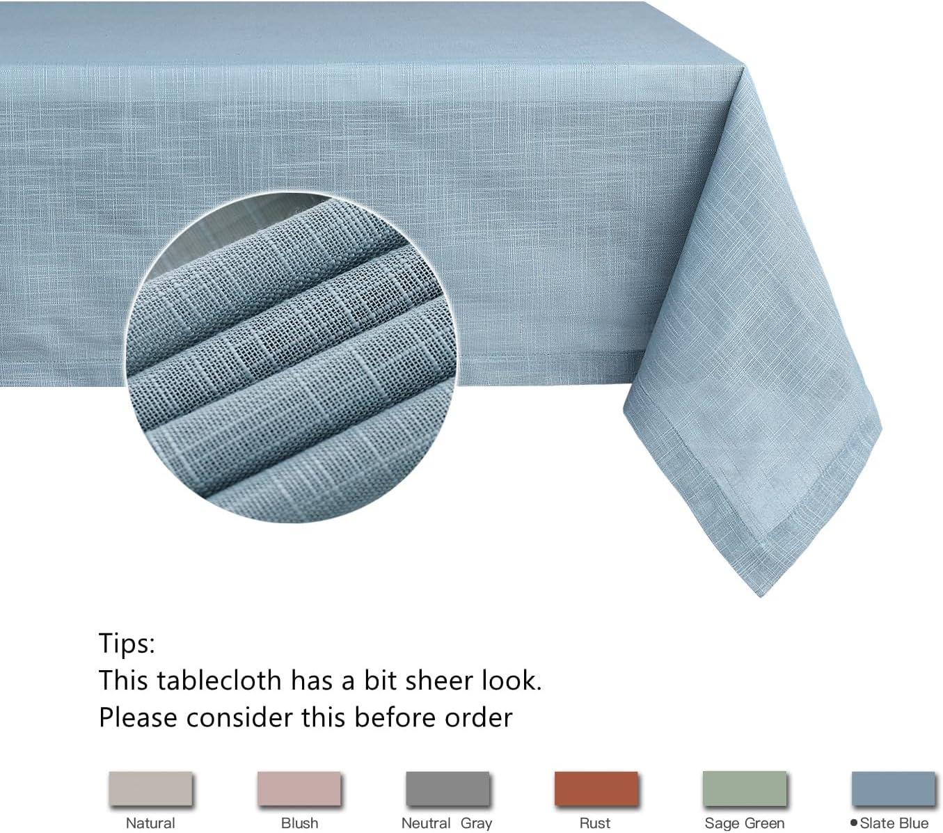 maxmill Lux Faux Linen Tablecloth with Slubby Yarn Textured Weaves Wrinkle Free Anti-Shrink Soft Table Cloth for Kitchen Dining Tabletop for Outdoor and Indoor Use Rectangle 60 x 104 Inch Slate Blue