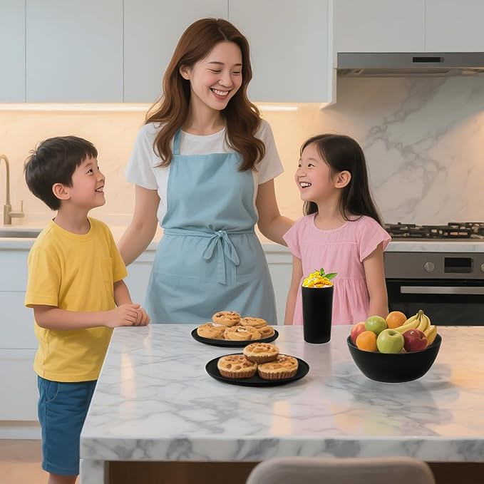 24pcs Dinnerware Sets,Plastic Plates and Bowls Sets,Dishes Set for 8,Unbreakable Modern Dish Sets,Reusable Dinning Set,Dishware Sets for Kitchen,Party or Picnic, Dishwasher Safe,Black,BPA free