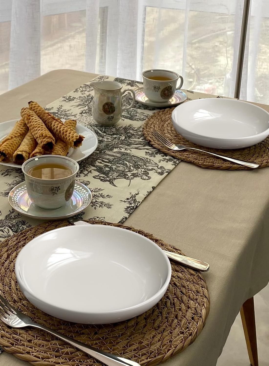 Quatish 35oz Pasta Bowls Set of 6, 8.5" Large Salad Bowls Soup Bowl for Kitchen, Microwave & Dishwasher Safe, Porcelain Wide and Shallow Serving Bowl, White Dinner Plates, Dinnerware Set, Gift