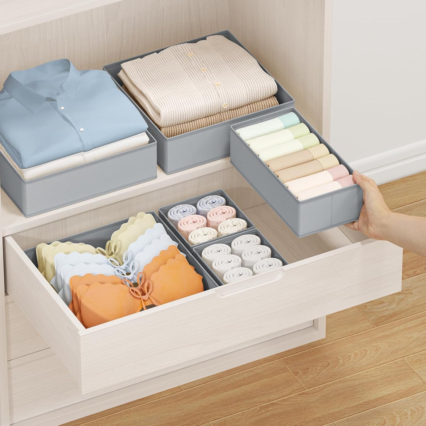 DIMJ Drawer Organizer Clothes Storage - 24 Pack Baby Dresser Organizer for Nursery, Foldable Closet Drawer Organizer Bins for Bedroom Organization, Fabric Storage Dividers for Socks, Underwears, Bras