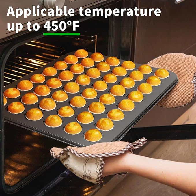 Beasea Mini Muffin Pan 48 Cups Nonstick, 1 Pack 48 Mini Small Tiny Cup Non Stick Muffin Baking Pan Tin Tray Carbon Steel Bakeware Individual Cupcake Baking Pan - Black