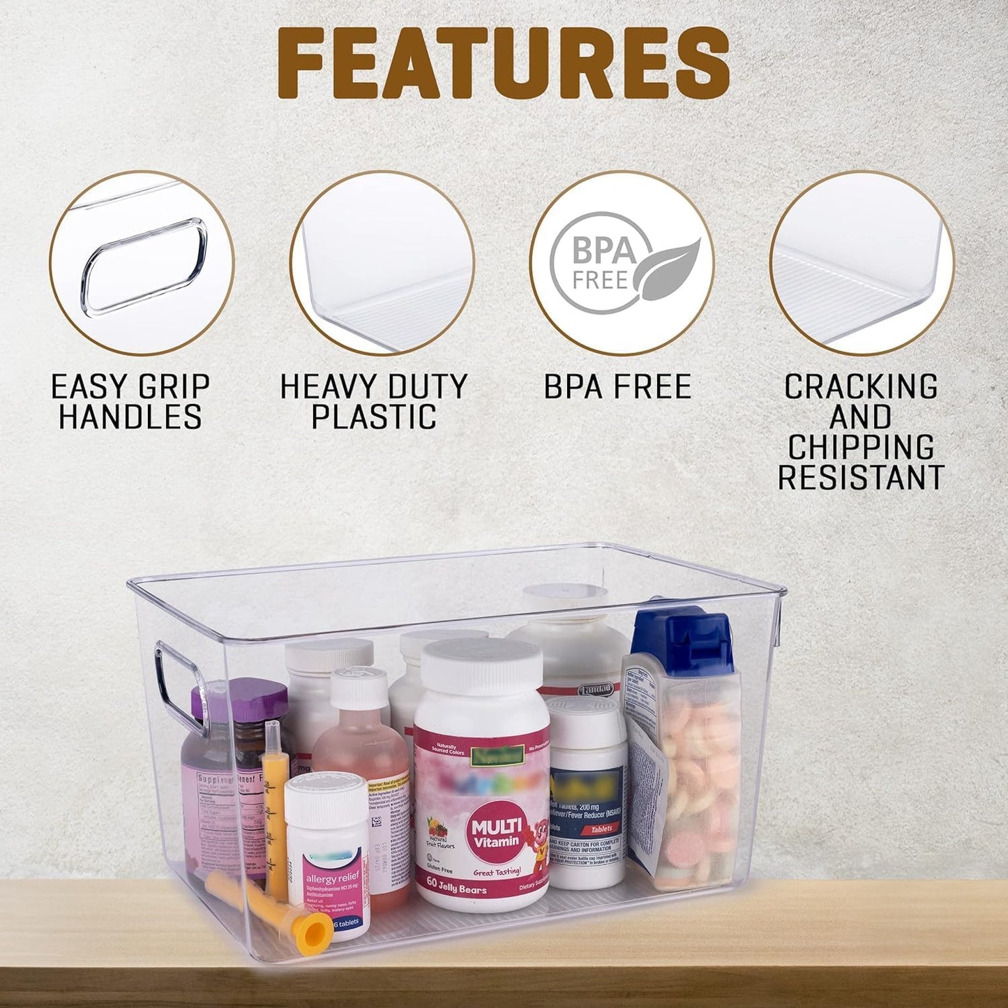 Clear Plastic Stackable Storage Bins with Lids, Pantry Organizers and Storage Containers Fridge Organizer Bins Kitchen Cabinet Organizer Bin for Organizing Under Sink Refrigerator Organization