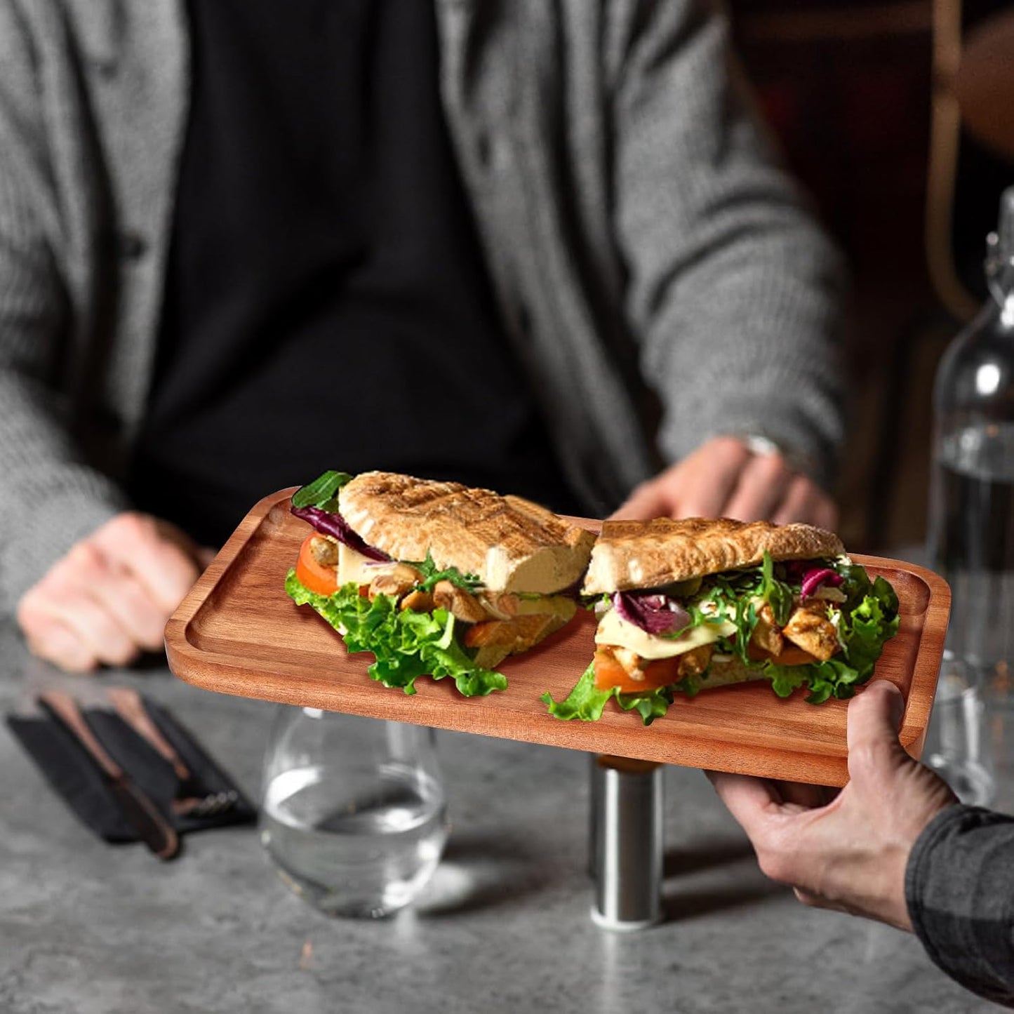 Acacia Wood Platter Small 12"X5.5" Charcuterie Boards Long Rectangle Decorative Trays Home Decor Cheese Board Wooden Serving Platters for Cookie, Snack, Dessert, Food Dish Cake Appetizer Plates