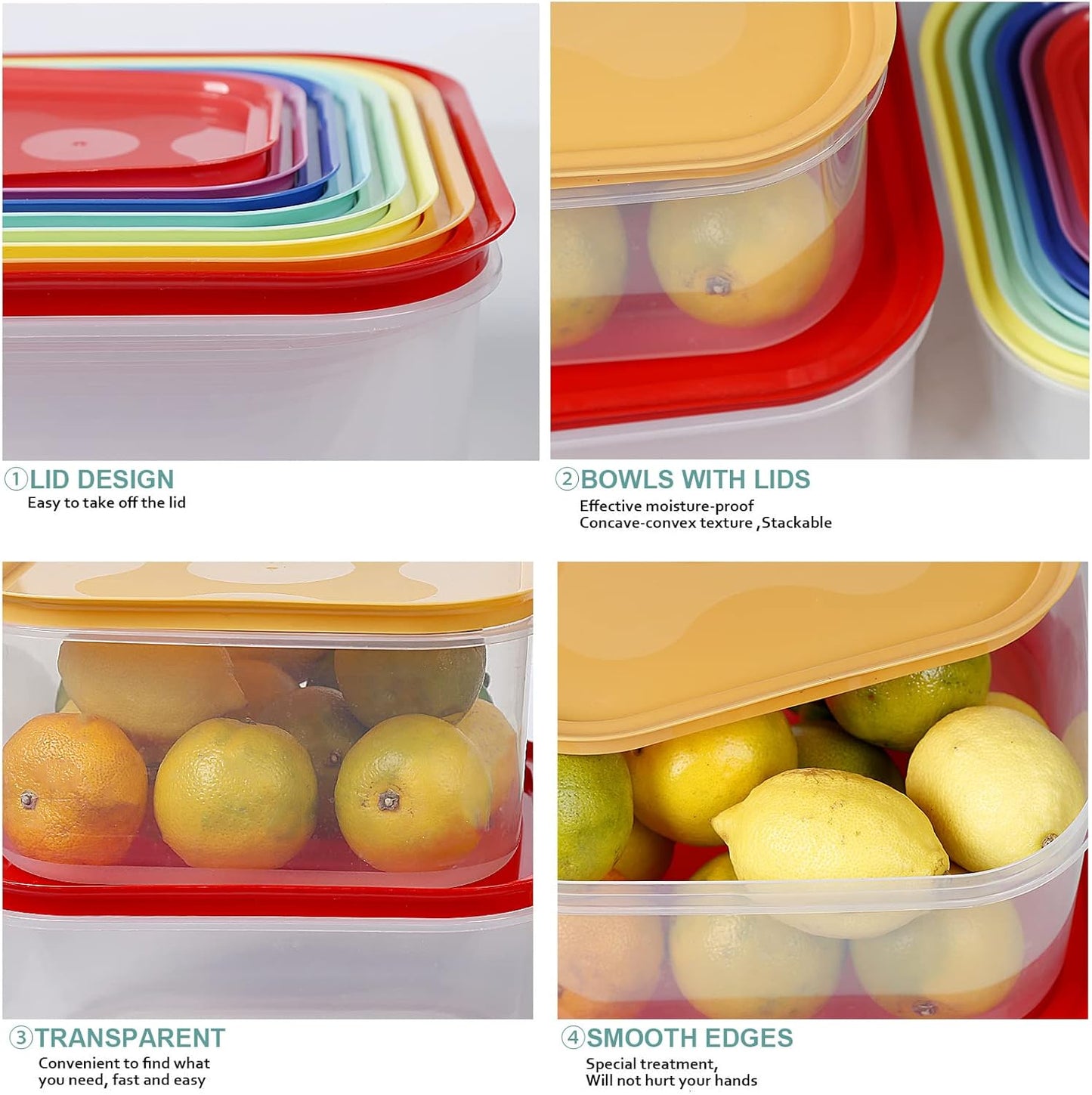 shopwithgreen Plastic Storage Bowls with Lids, Rapid-Access Kitchen Bowls Food Storage, Airtight Nest Stackable Space-Save Design, Dishwasher & Microwave & Freezer Safe, Multi-Color, 8 Pack