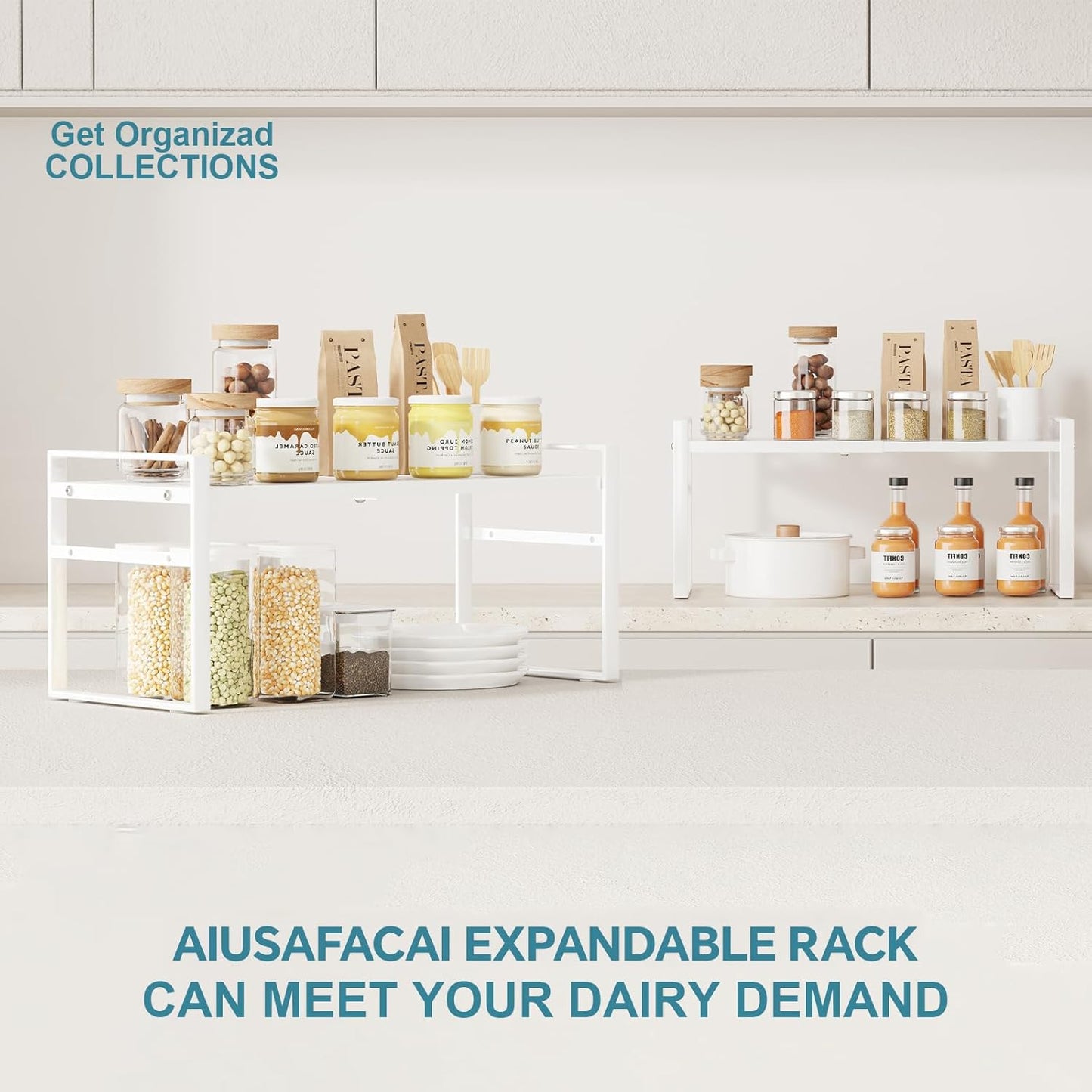 Expandable Cabinet Shelf Organizer Riser for Kitchen Pantry Cupboard Under Sink Countertop Home Storage Organization Rack Space Saver