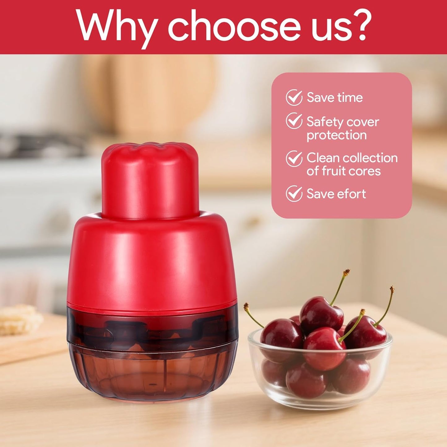 7-In-1 Cherry Pitter Tool Pit Remover,Multiple Olive Pitter Tool,Cherry Seed Remover,Fruit Corer Tools for Kitchen,Cake Shop,Fruit Salad for Home Kitchen Tools(Transparent Red)