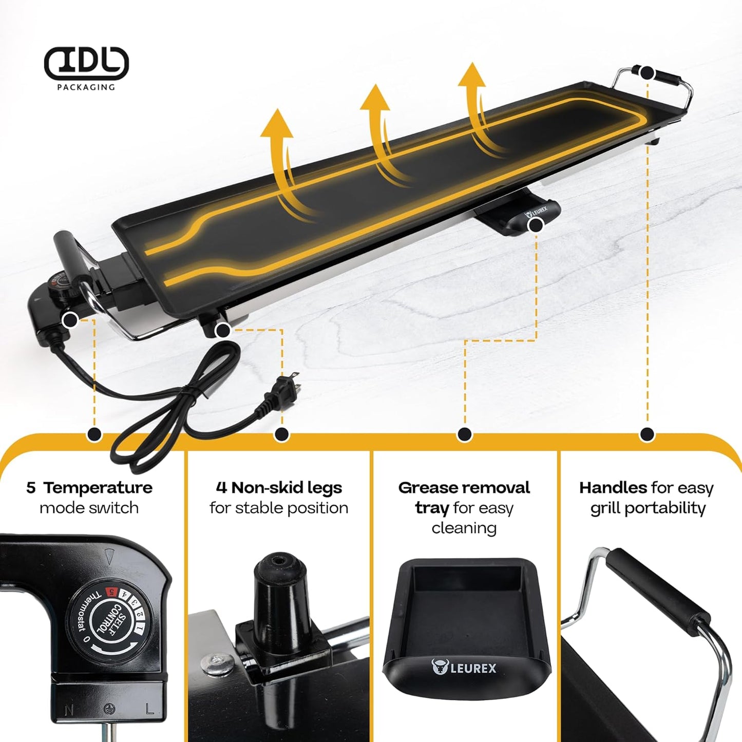 Premium Electric Griddle 36" with Silicone Cooking Utensils Set - Extra Large Portable & Nonstick Electric Grill for Outdoor Use with Adjustable Heating - Smokeless Indoor Grill by IDL Packaging