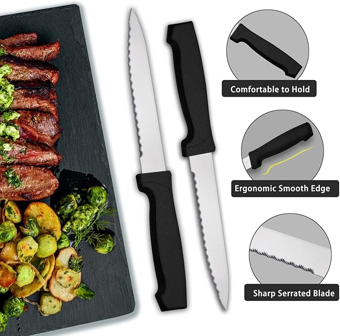 Pleafind 24-Piece Silverware Set - Stainless Steel Flatware with Steak Knives, Forks, Spoons, Knives - Dishwasher Safe for Home or Restaurant