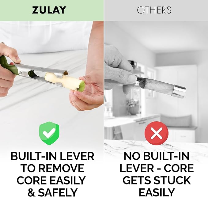 Zulay Kitchen Premium Apple Corer Tool - Ultra Sharp, Stainless Steel, Serrated Blades for Easy Coring - Easy to Use & Clean, Durable Apple Corer Remover for Baking Apples & More - Olive Green