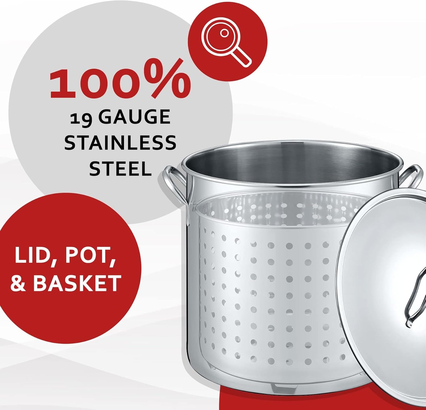 CONCORD 53 QT Stainless Steel Stock Pot w/Basket. Heavy Kettle. Cookware for Boiling