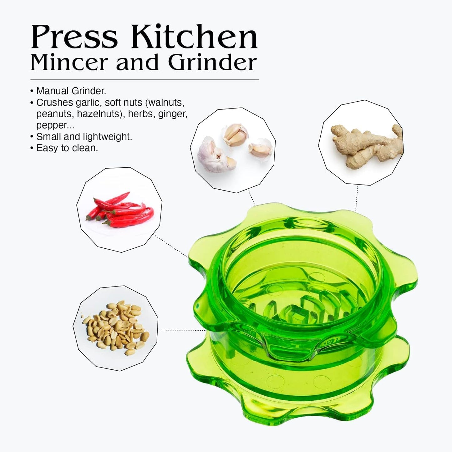 Angel’s Peel Lounge Mincer, Manual Quick Meal Preparation - Kitchen Tools for Mincing Garlic, Ginger, Herbs, Nuts (Green color)