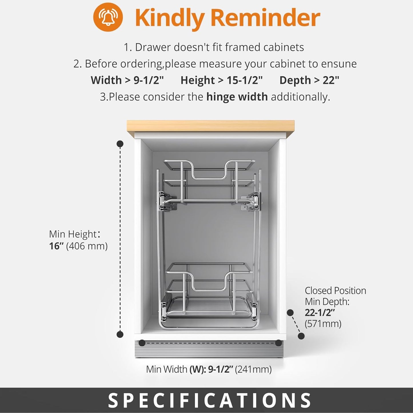 ZOINLIY Pull Out Cabinet Organizer, Versatile Slide Out Kitchen Organizers and Storage,Heavy Duty Drawer Cupboard Storage Basket, Smooth Sliding, Chrome Finish (2-Tiers-9¼''W×22“D)