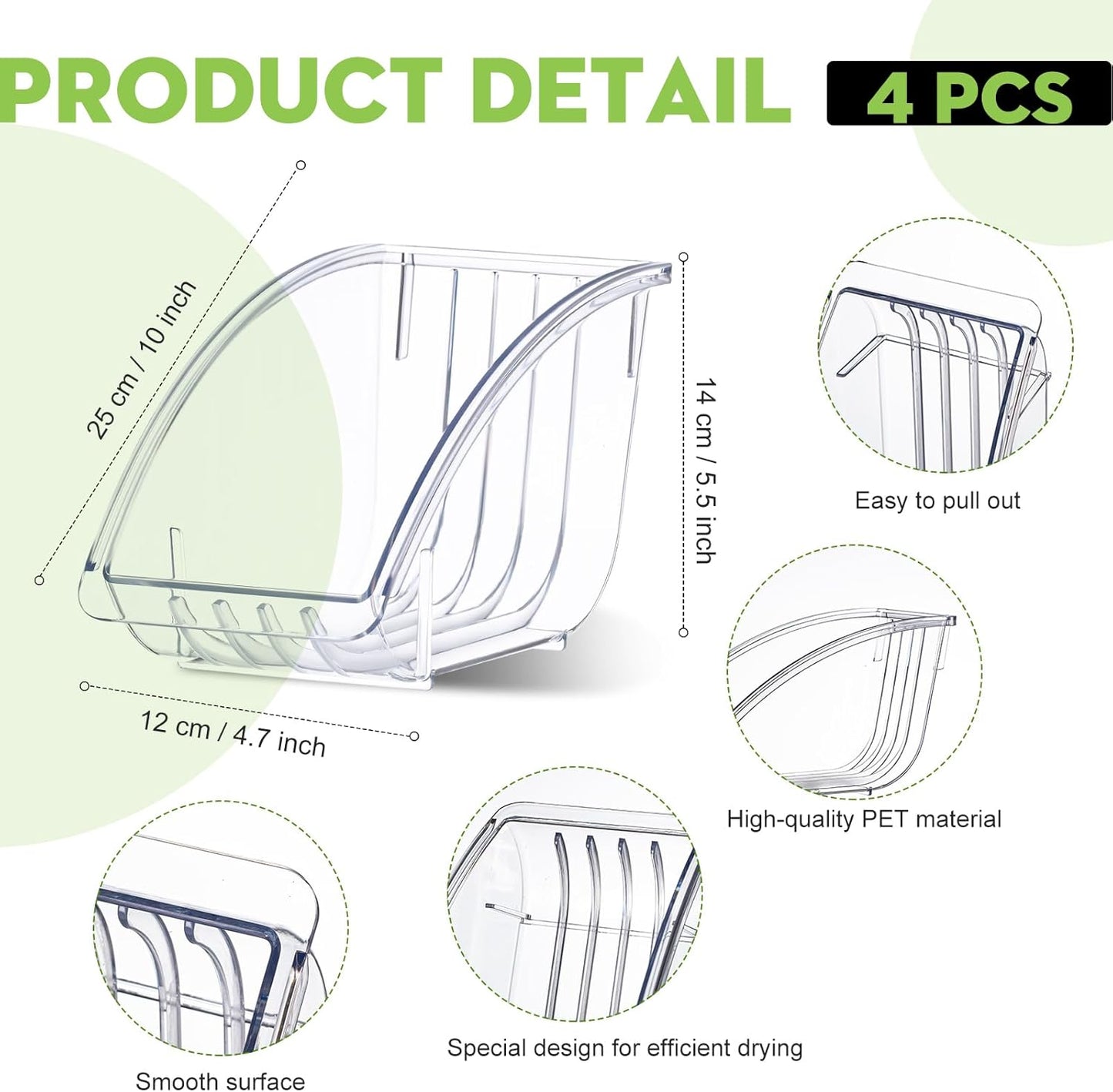 4 Pcs 10 Inch Paper Plate Holder Plastic Dinner Dish Drainer Paper Plate Dispenser Organizer for Kitchen Cabinets Storage Rack Dish Cradle for Countertop