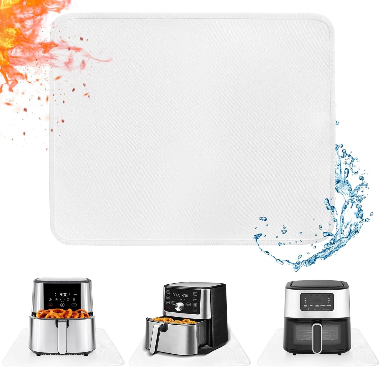 Heat Resistant Mat for Air Fryer, 15 x 18in Countertop Protector, Fireproof Silicone Appliance Slider for Coffee Maker, Toaster, Oven (White)
