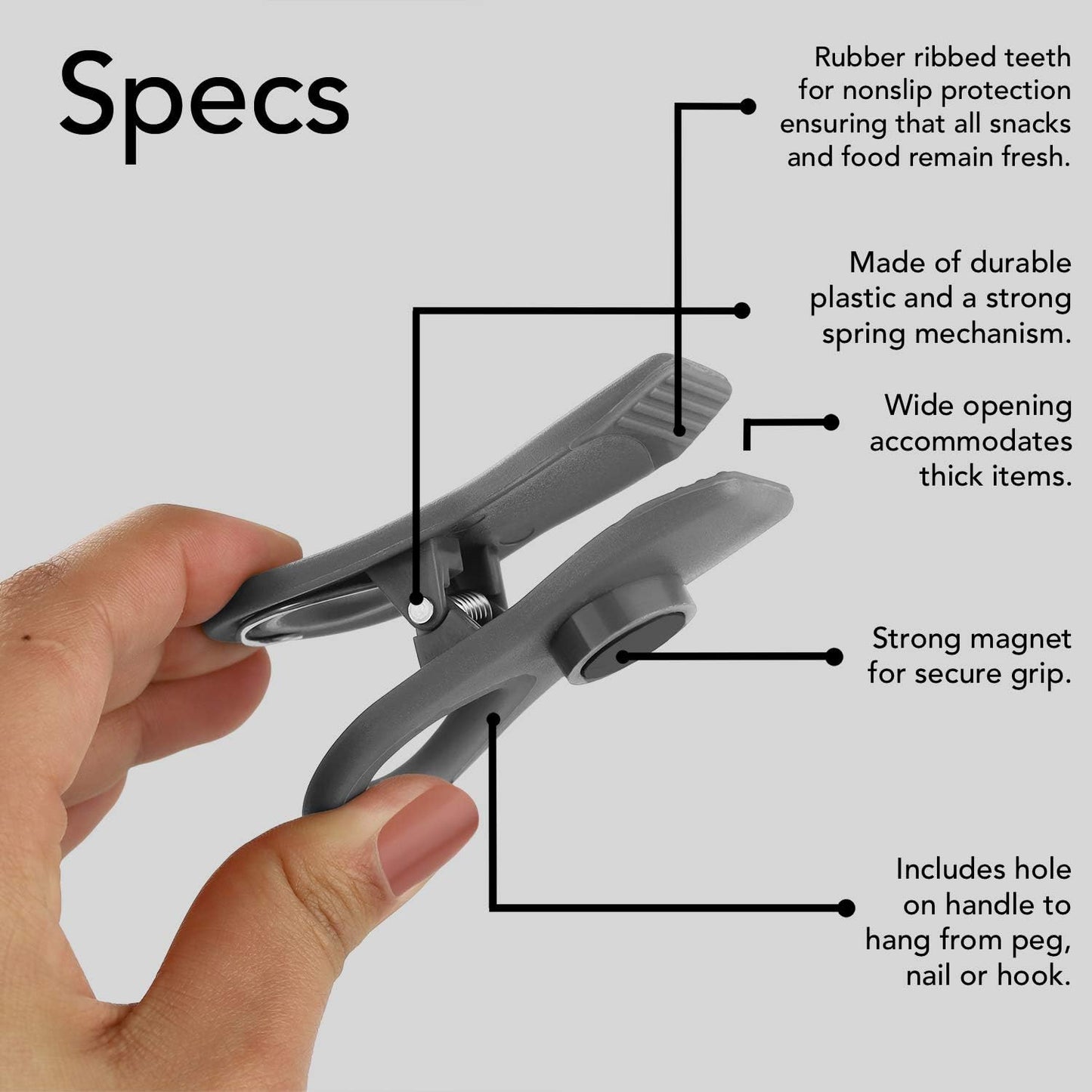 COOK WITH COLOR Bag Clips with Magnet- Food Clips, Chip Clips, Bag Clips for Food Storage with Airtight Seal Grip for Bread Bags, Snack Bags and Food Bags (Grey, Pack of 20)