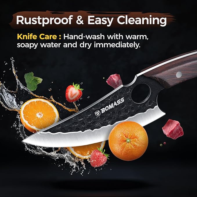 Meat Cleaver Butcher Knife Set of 13, Hand Forged Santoku Knife Paring Knife, High Carbon Steel Kitchen Boning for Meat Cutting with Roll Bag & Accessories Kitchen BBQ Gift for Men