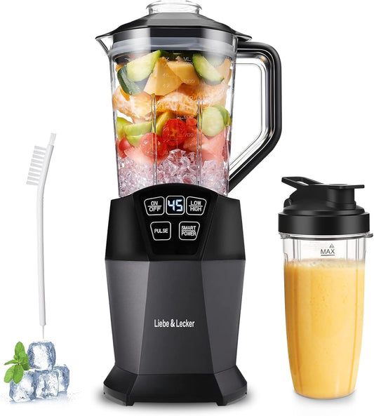 Liebe&Lecker Smoothie Blender, 1200W Blender for Smoothies, Smart Technology Blenders for kitchen Frozen Fruit, Personal Blenders with BPA Free 28-oz To-go Cup and 50-oz Jar