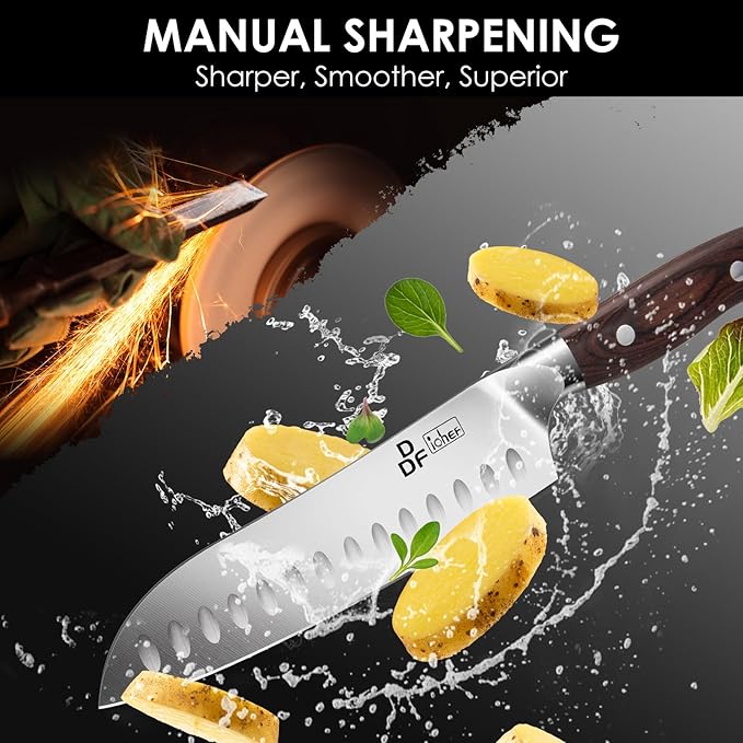 DDF iohEF Kitchen Knife 7 inch Chef Knife Professinal Santoku Knife, Japanese Stainess Steel Ultra Sharp Cooking Knife with Ergonomic Handle for Chopping Vegetable and Cooking